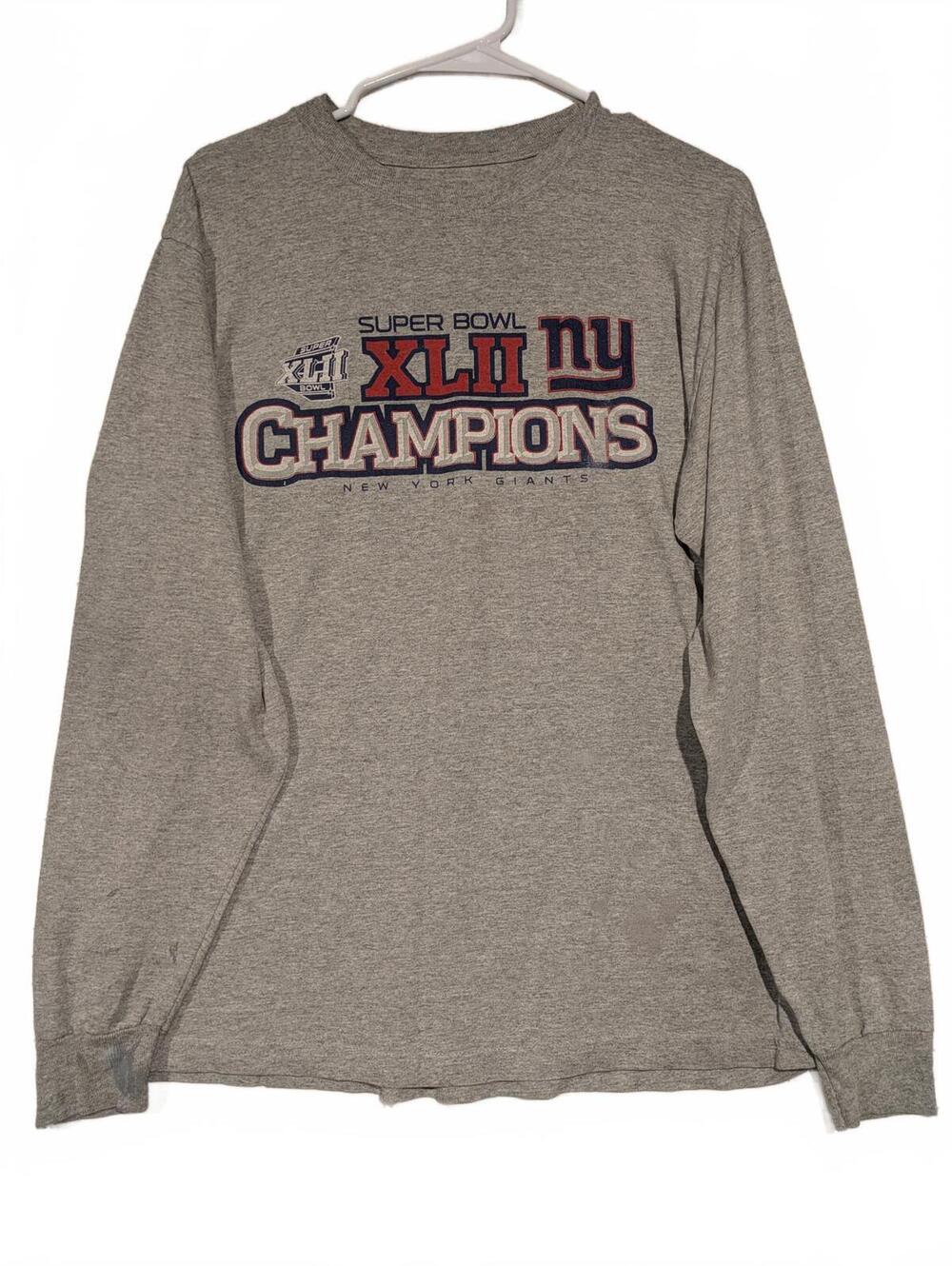 Reebok Super Bowl XLII Champions Long Sleeve Graphic T-Shirt Mens Medium Gray